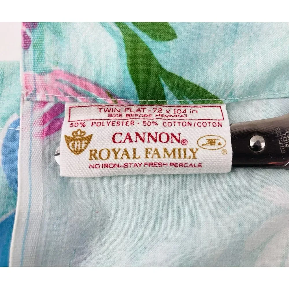 Cannon Royal Family Shangrila Flat Sheet Blue Floral Pink White Flowers Duvet Co